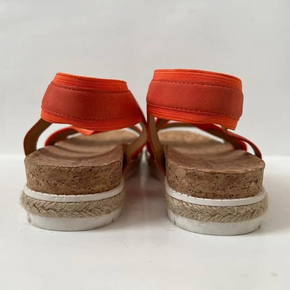 Adrienne Vittadini Size 9M Women Orange Wedge Slip on AV-Pritin Cork Sandals